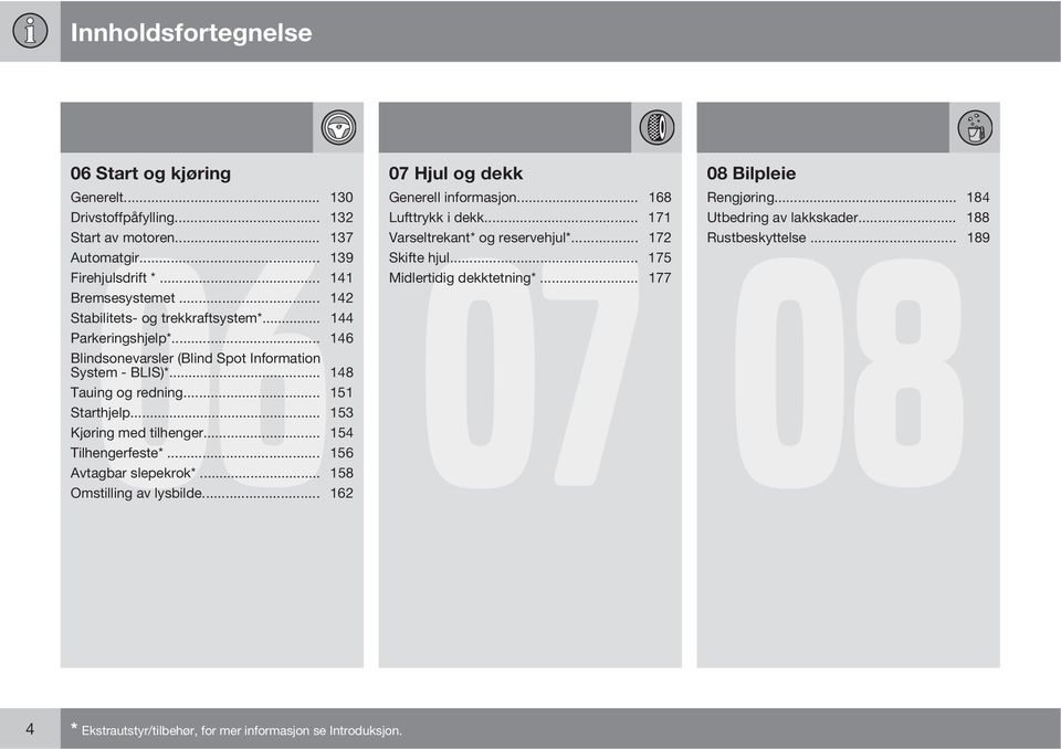 .. 144 Parkeringshjelp*... 146 Blindsonevarsler (Blind Spot Information System - BLIS)*... 148 Tauing og redning... 151 Starthjelp... 153 Kjøring med tilhenger... 154 Tilhengerfeste*.