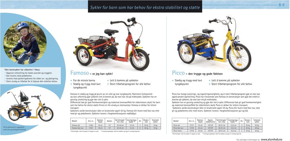 For de minste barna Stødig og trygg med lavt tyngdepunkt Lett å komme på en Stort tilbehørsprogram for alle behov Famoso er stødig og trygg på grunn av sin vekt og lave tyngdepunkt.