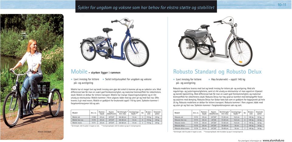 Mobile er delbar for lettere transport. Mobile har mange tilpasningsmuligheter og et rikt utvalg av ekstrautstyr. Mobile kommer i flere utgaver, både med og uten gir og med fast nav.