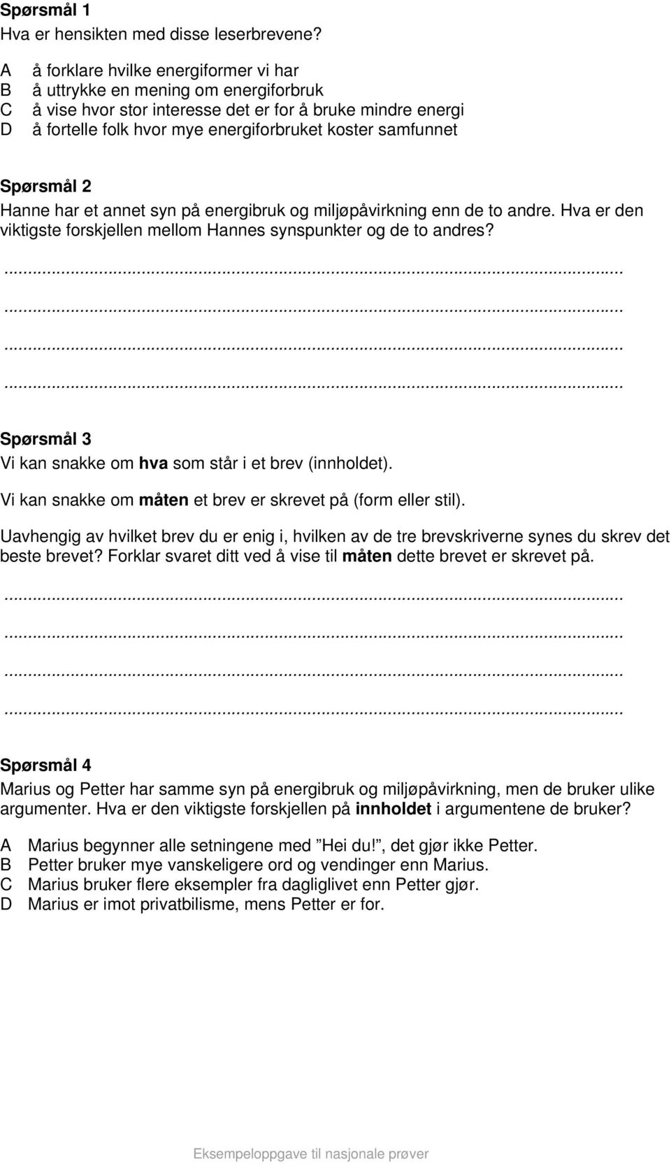 Nasjonale prøver. Lesing 8. trinn Eksempeloppgave 1. Bokmål - PDF Free  Download