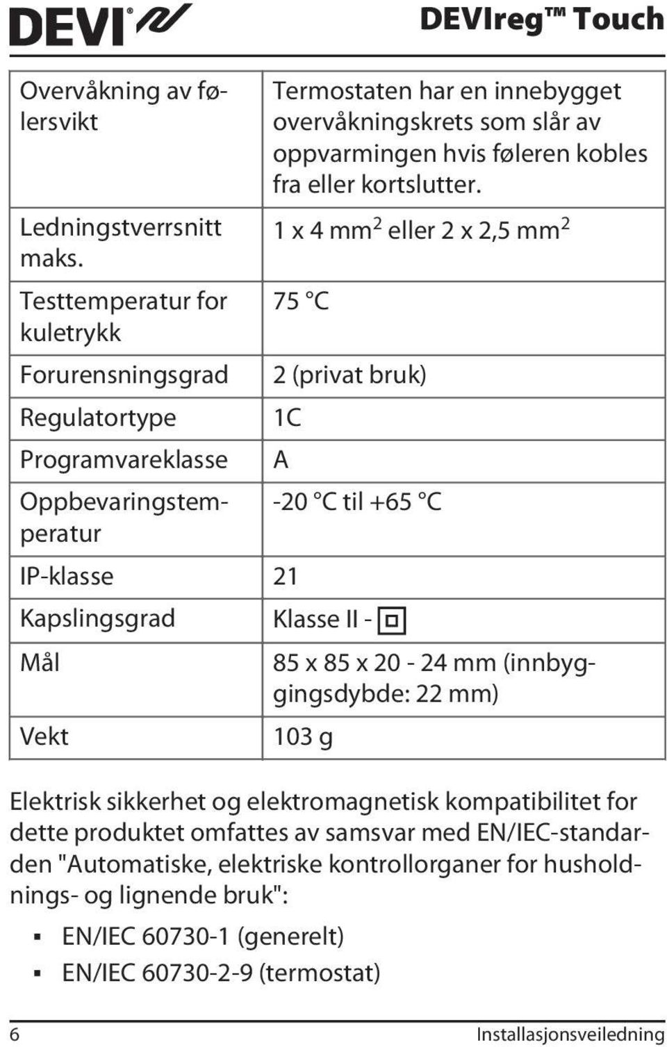 slår av oppvarmingen hvis føleren kobles fra eller kortslutter.