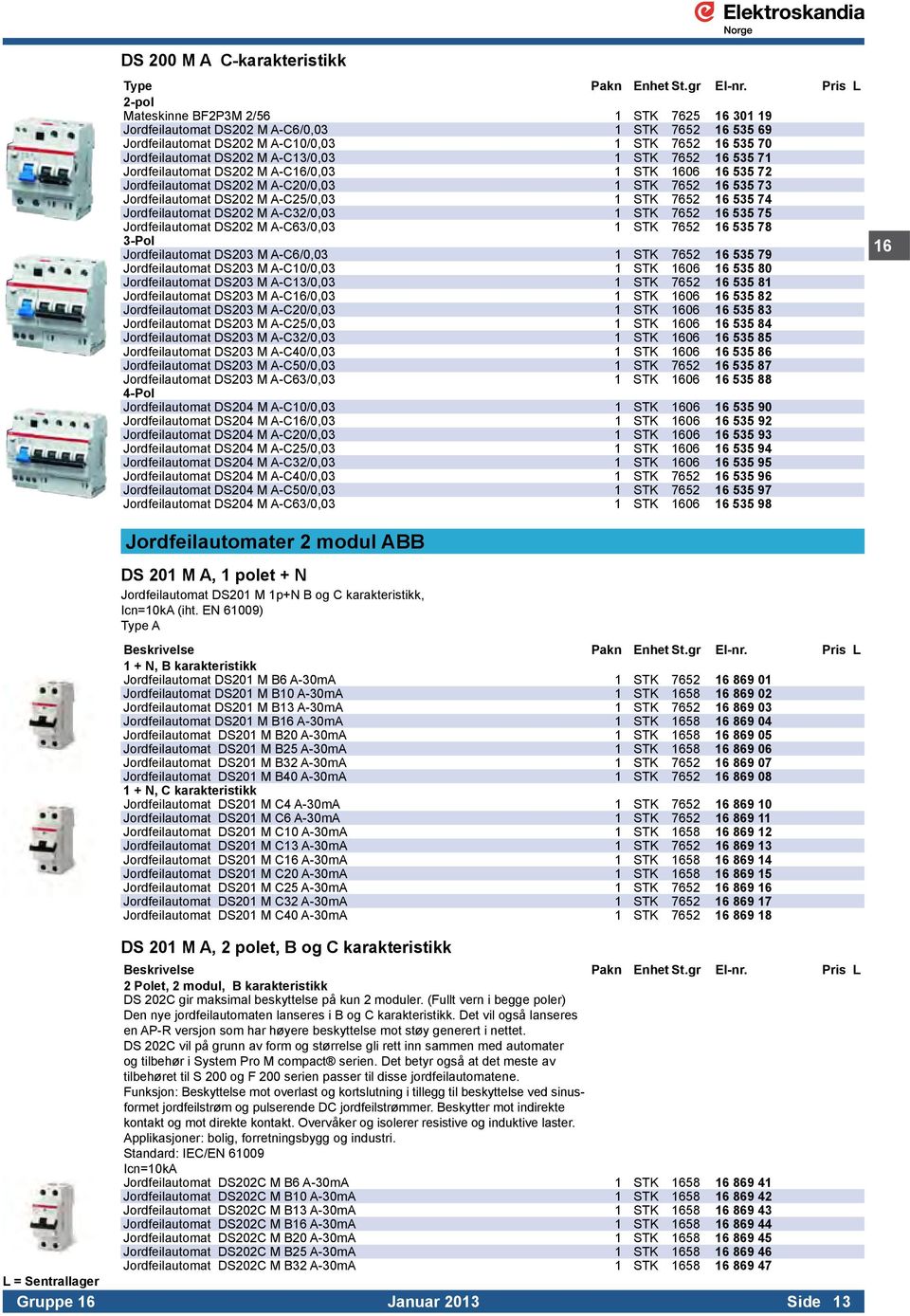 A-C13/0,03 1 STK 7652 16 535 71 Jordfeilautomat DS202 M A-C16/0,03 1 STK 1606 16 535 72 Jordfeilautomat DS202 M A-C20/0,03 1 STK 7652 16 535 73 Jordfeilautomat DS202 M A-C25/0,03 1 STK 7652 16 535 74