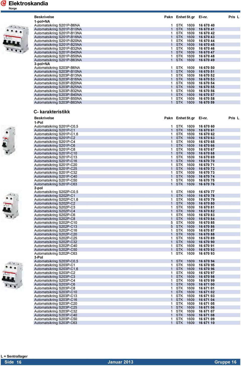 Automatsikring S201P-B50NA 1 STK 1609 16 670 48 Automatsikring S201P-B63NA 1 STK 1609 16 670 49 3-pol+NA Automatsikring S203P-B6NA 1 STK 1609 16 670 50 Automatsikring S203P-B10NA 1 STK 1609 16 670 51