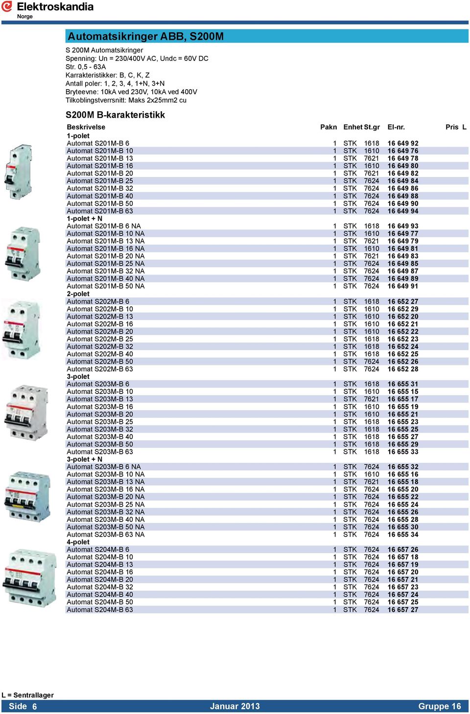 6 1 STK 1618 16 649 92 Automat S201M-B 10 1 STK 1610 16 649 76 Automat S201M-B 13 1 STK 7621 16 649 78 Automat S201M-B 16 1 STK 1610 16 649 80 Automat S201M-B 20 1 STK 7621 16 649 82 Automat S201M-B