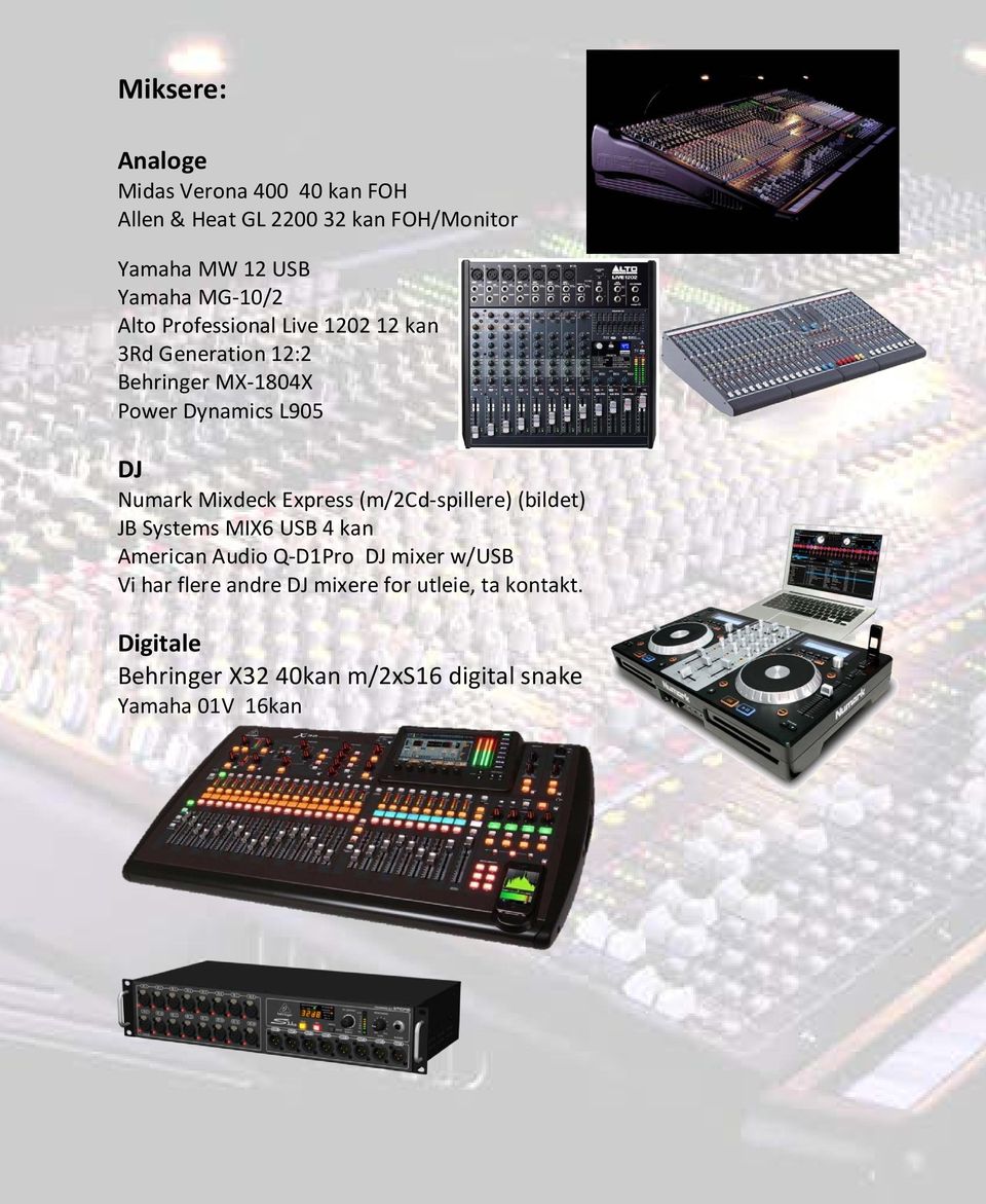 Mixdeck Express (m/2cd-spillere) (bildet) JB Systems MIX6 USB 4 kan American Audio Q-D1Pro DJ mixer w/usb Vi