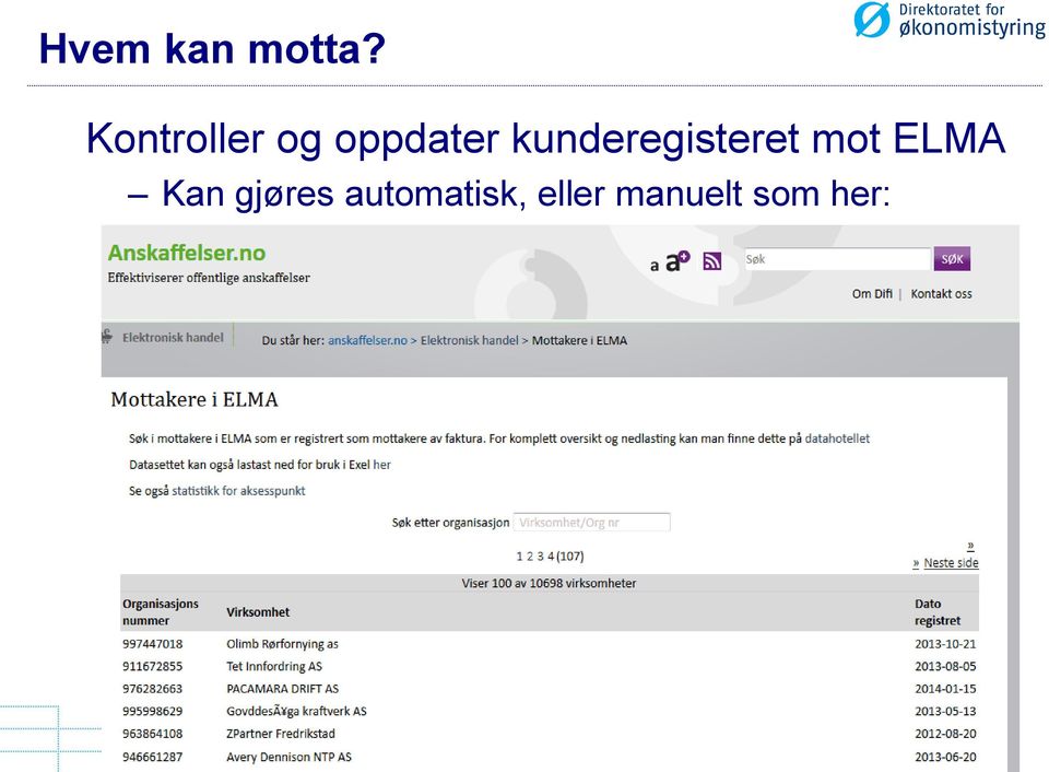 kunderegisteret mot ELMA