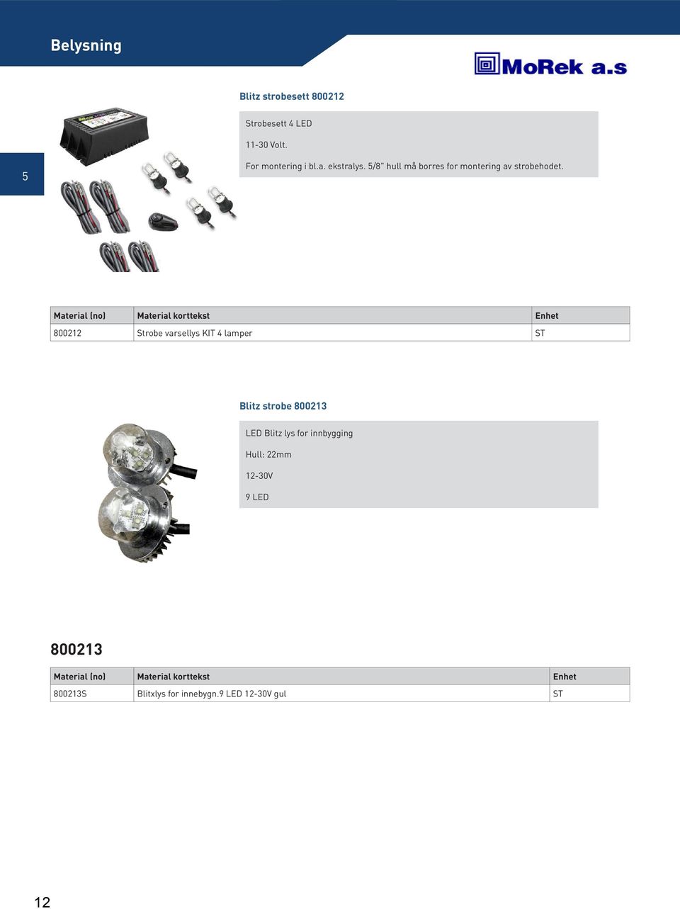 800212 Strobe varsellys KIT 4 lamper Blitz strobe 800213 LED Blitz lys for