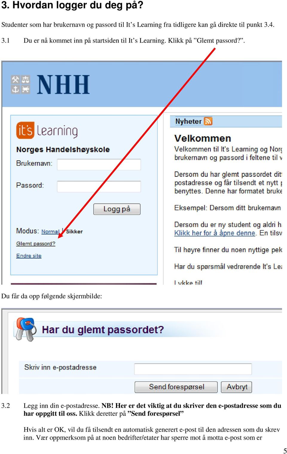 2 Legg inn din e-postadresse. NB! Her er det viktig at du skriver den e-postadresse som du har oppgitt til oss.