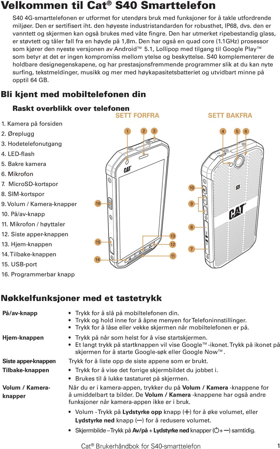Cat S40 Smarttelefon Brukerhåndbok - PDF Gratis nedlasting