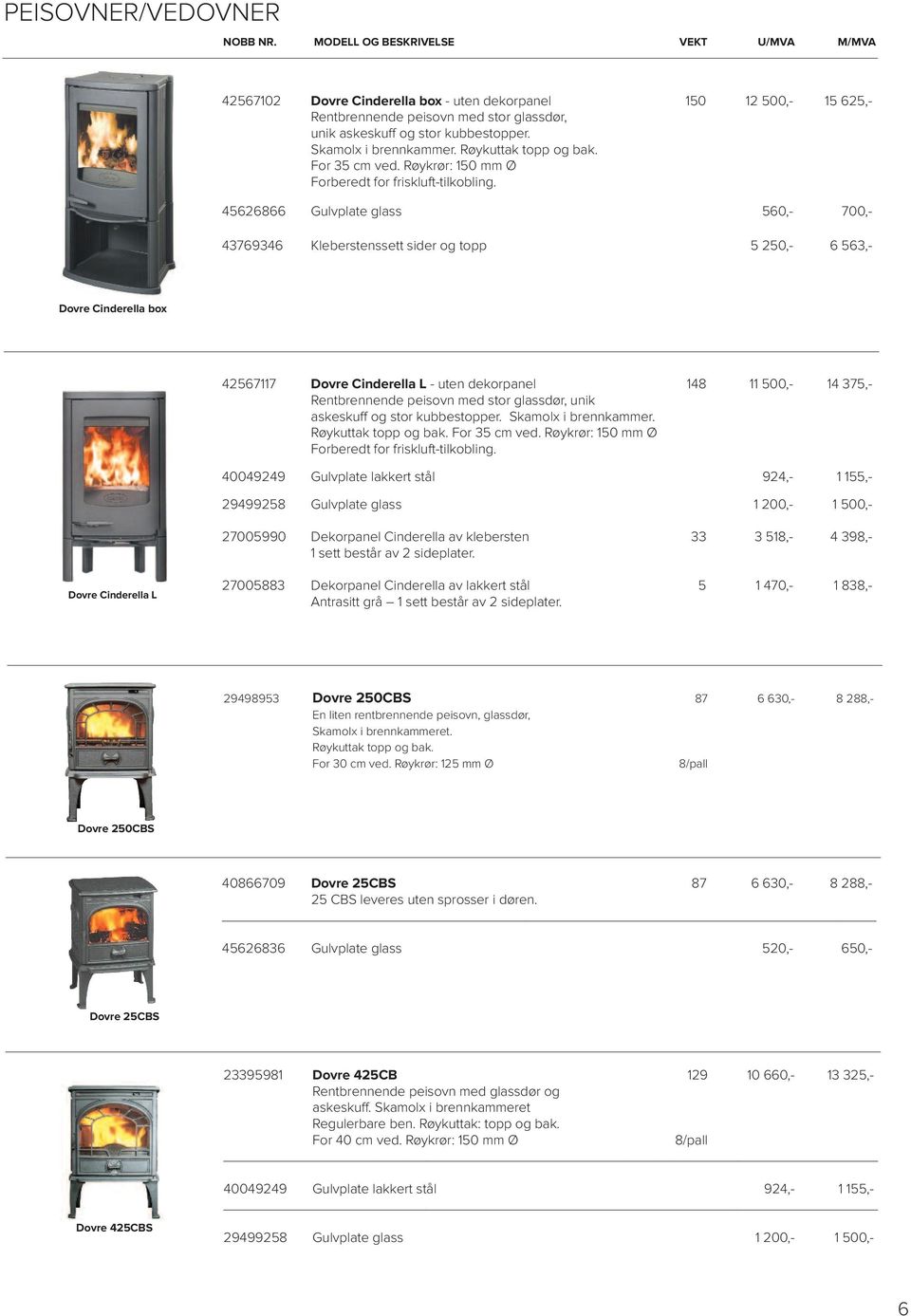 45626866 Gulvplate glass 560,- 700,- 43769346 Kleberstenssett sider og topp 5 250,- 6 563,- Dovre Cinderella box 42567117 Dovre Cinderella L - uten dekorpanel 148 11 500,- 14 375,- rentbrennende