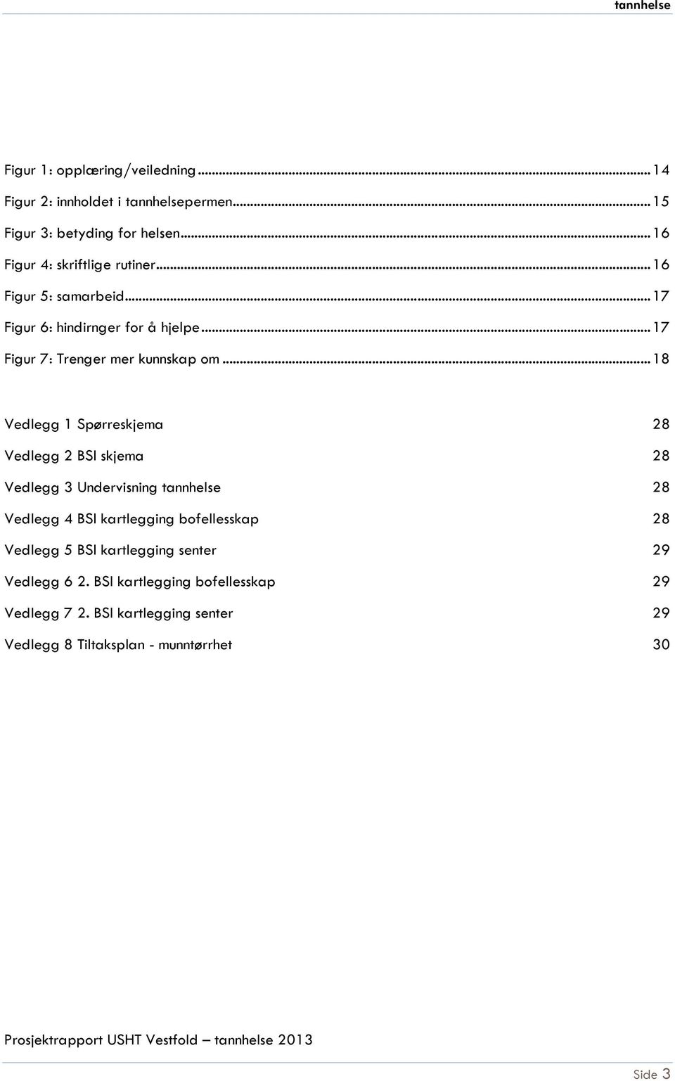 .. 18 Vedlegg 1 Spørreskjema 28 Vedlegg 2 BSI skjema 28 Vedlegg 3 Undervisning tannhelse 28 Vedlegg 4 BSI kartlegging bofellesskap 28