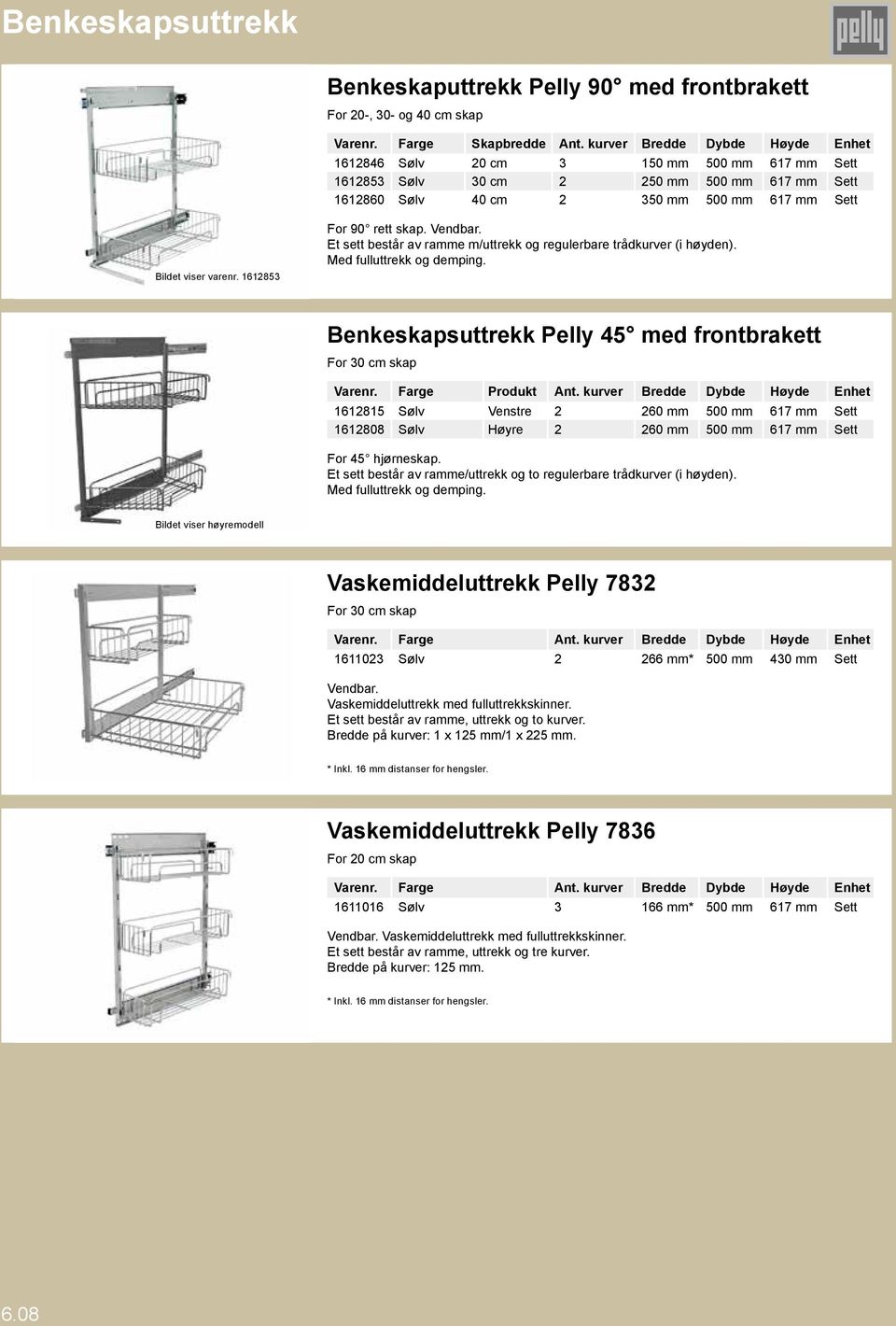 1612853 For 90 rett skap. Vendbar. Et sett består av ramme m/uttrekk og regulerbare trådkurver (i høyden). Med fulluttrekk og demping.