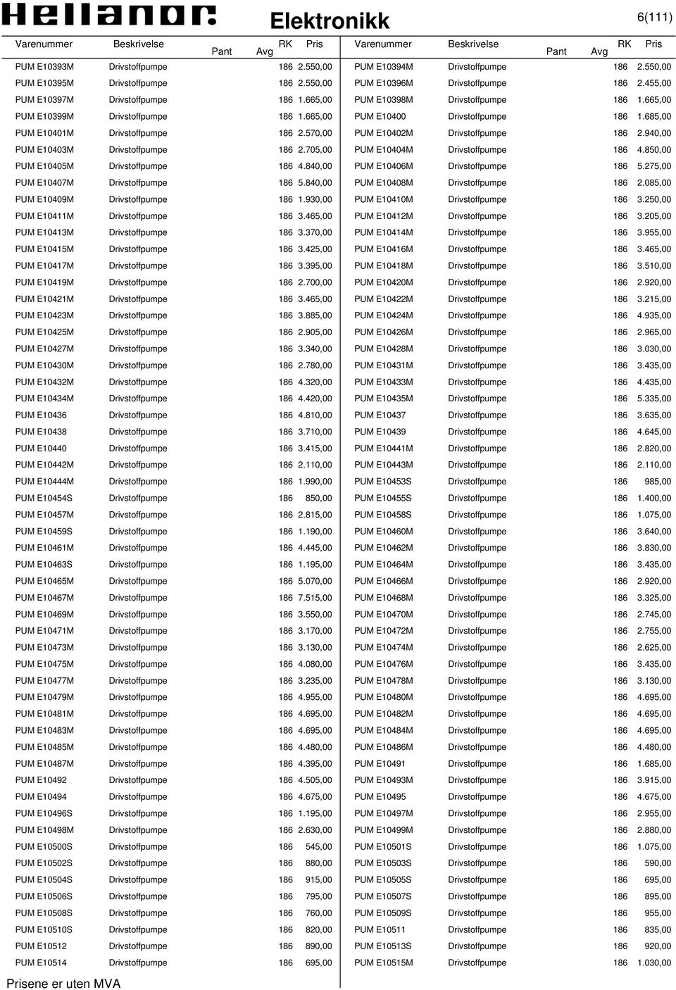 940,00 PUM E10403M Drivstoffpumpe 186 2.705,00 PUM E10404M Drivstoffpumpe 186 4.850,00 PUM E10405M Drivstoffpumpe 186 4.840,00 PUM E10406M Drivstoffpumpe 186 5.275,00 PUM E10407M Drivstoffpumpe 186 5.