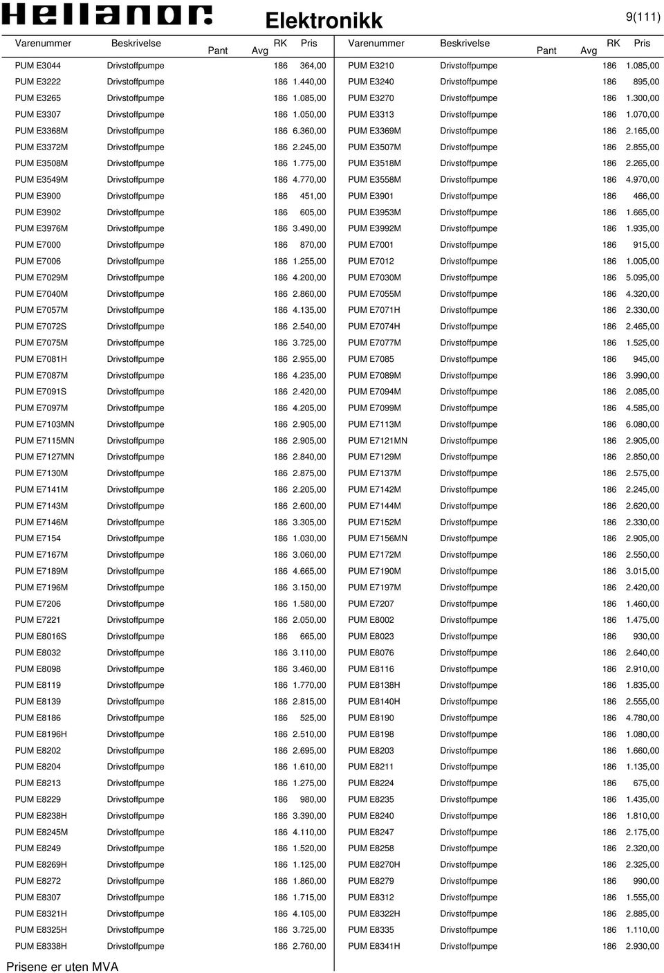 165,00 PUM E3372M Drivstoffpumpe 186 2.245,00 PUM E3507M Drivstoffpumpe 186 2.855,00 PUM E3508M Drivstoffpumpe 186 1.775,00 PUM E3518M Drivstoffpumpe 186 2.265,00 PUM E3549M Drivstoffpumpe 186 4.