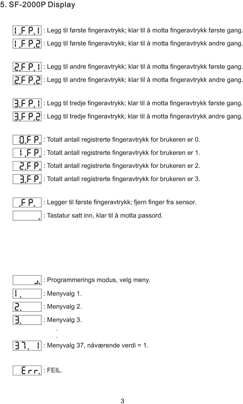 : Legg til tredje fingeravtrykk; klar til å motta fingeravtrykk første gang. : Legg til tredje fingeravtrykk; klar til å motta fingeravtrykk andre gang.