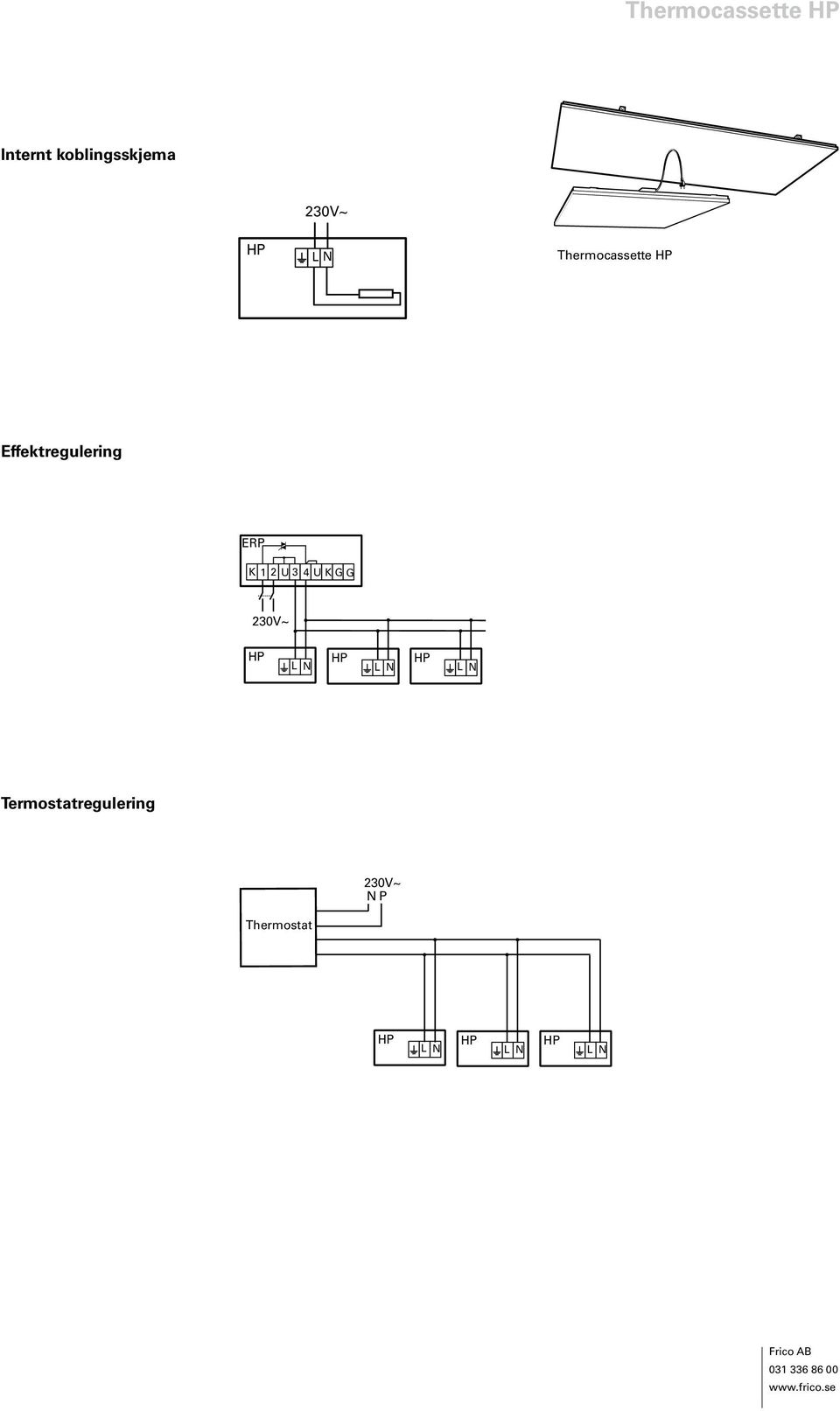 4 U K G G 230V~ Termostatregulering 230V~ N P