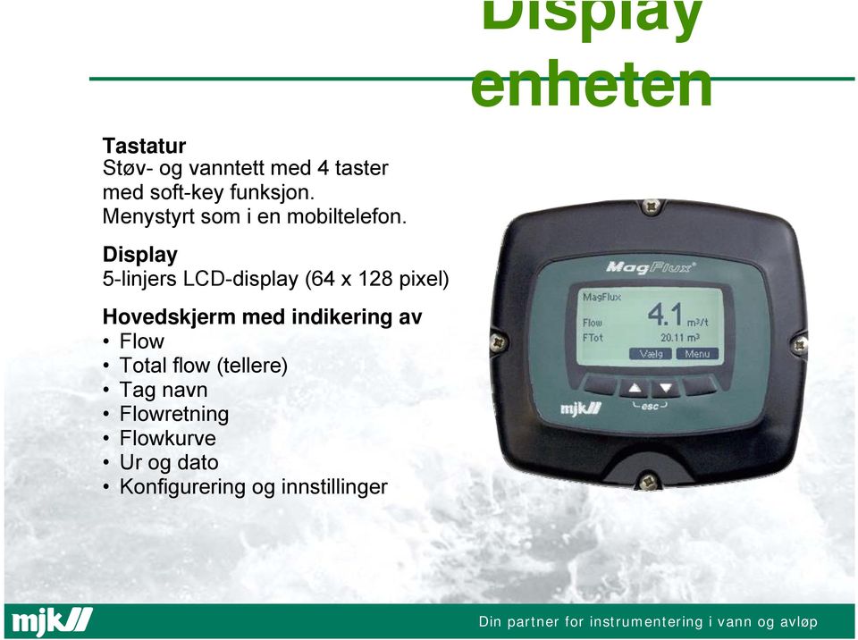 Display 5-linjers LCD-display (64 x 128 pixel) Hovedskjerm med