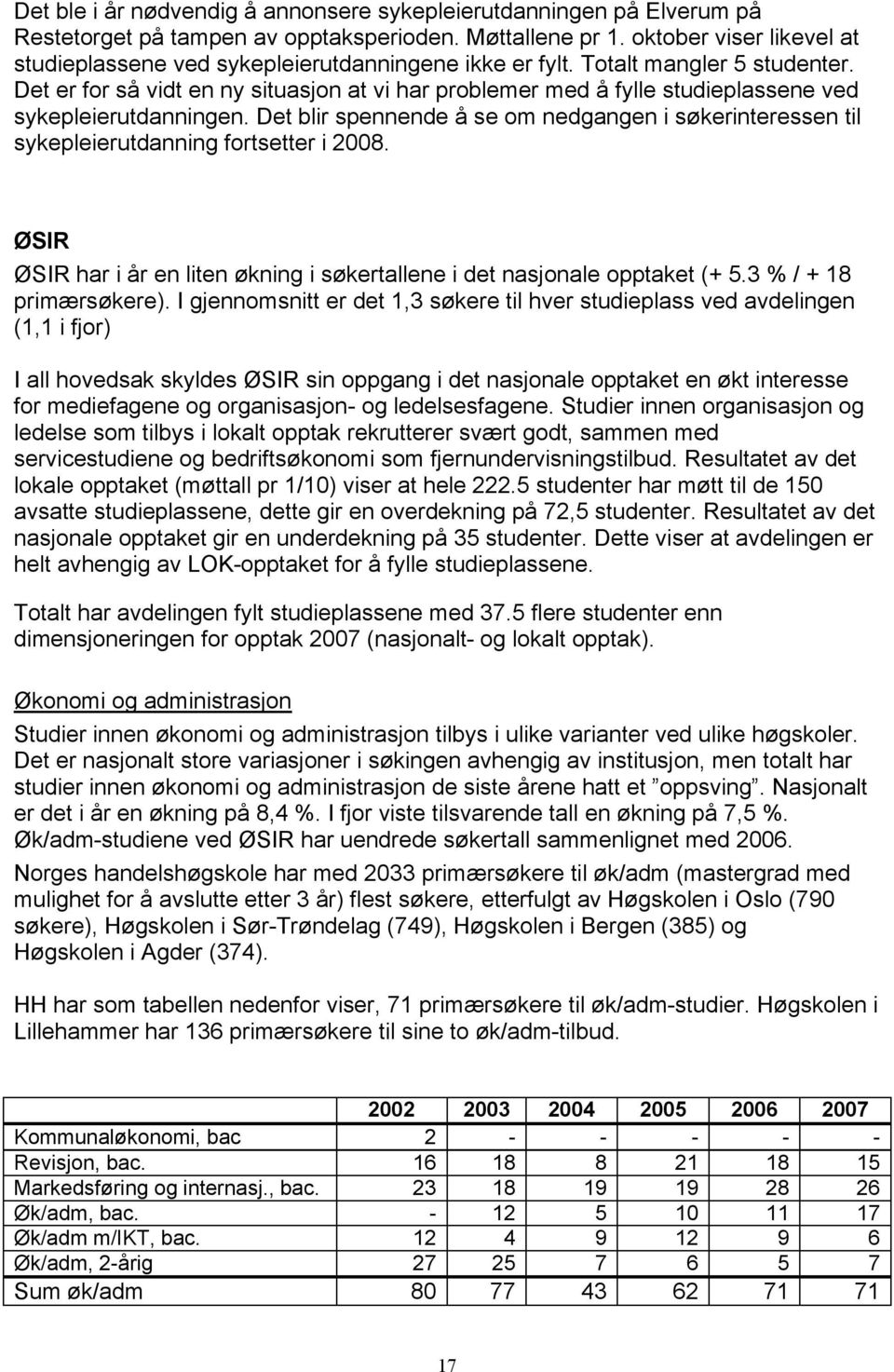 Det er for så vidt en ny situasjon at vi har problemer med å fylle studieplassene ved sykepleierutdanningen.