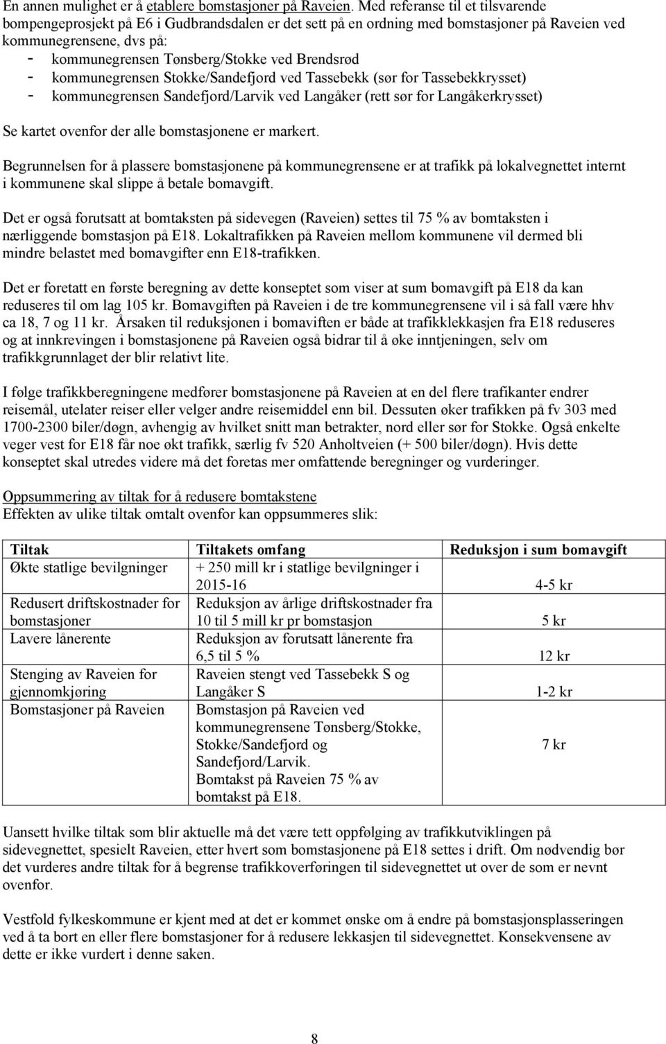 Brendsrød - kommunegrensen Stokke/Sandefjord ved Tassebekk (sør for Tassebekkrysset) - kommunegrensen Sandefjord/Larvik ved Langåker (rett sør for Langåkerkrysset) Se kartet ovenfor der alle