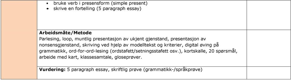 og kriterier, digital øving på grammatikk, ord-for-ord-lesing (ordstafett/setningsstafett osv.