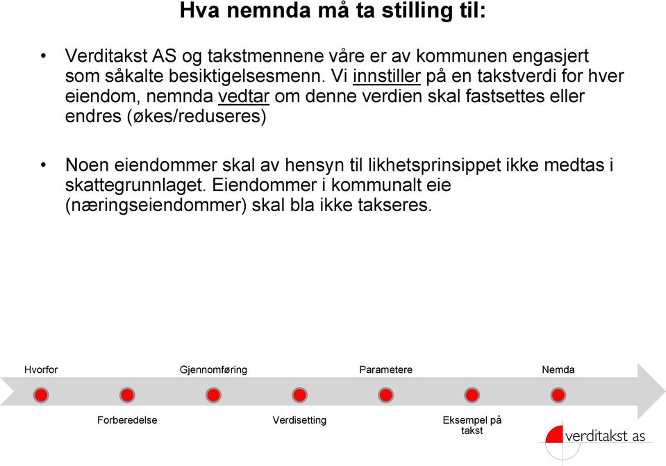 Vi innstiller på en verdi for hver eiendom, nemnda vedtar om denne verdien skal fastsettes eller