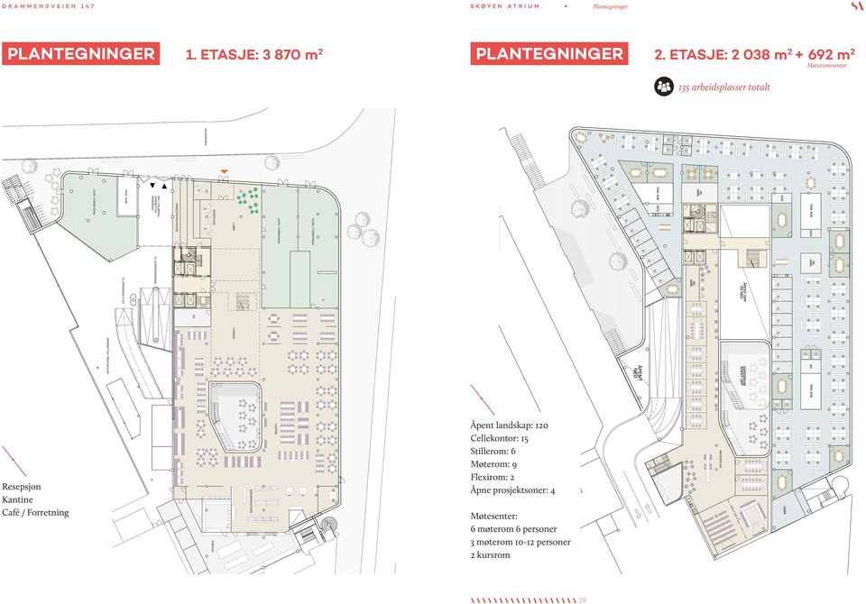 møterom 2 felxirom / små møterom 2 åpne prosjektsoner 2 åpne prosjektsoner Møteromssenter Skøyen Atrium, etasje 02 1:300 A3 KIOSK / FORRETNING CAFE / FORRETNING LOBBY RESEPSJON VARELEVEING KONTOR INN