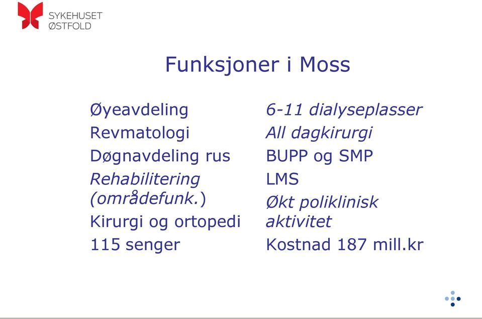 ) Kirurgi og ortopedi 115 senger 6-11 dialyseplasser