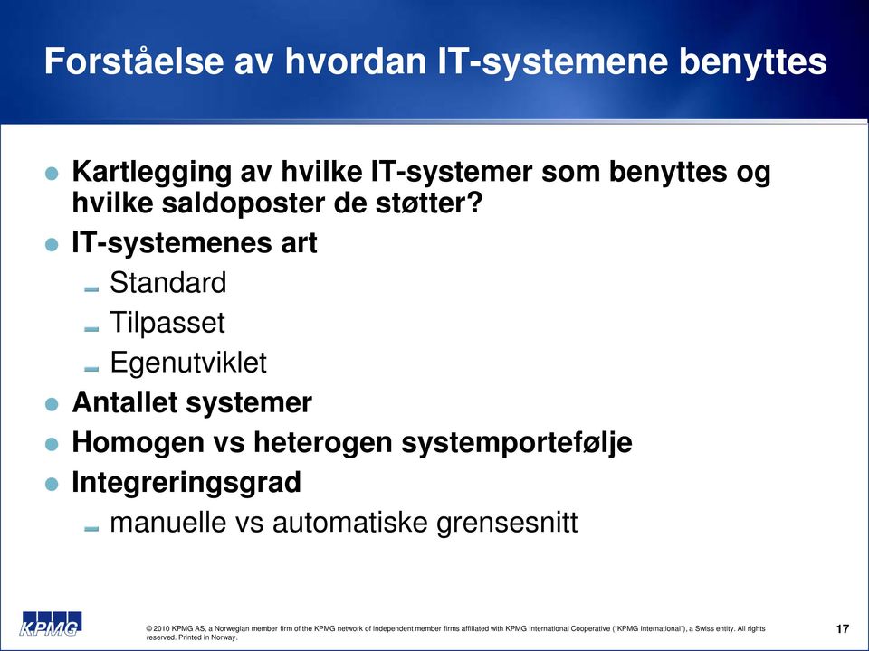 IT-systemenes art Standard Tilpasset Egenutviklet Antallet systemer