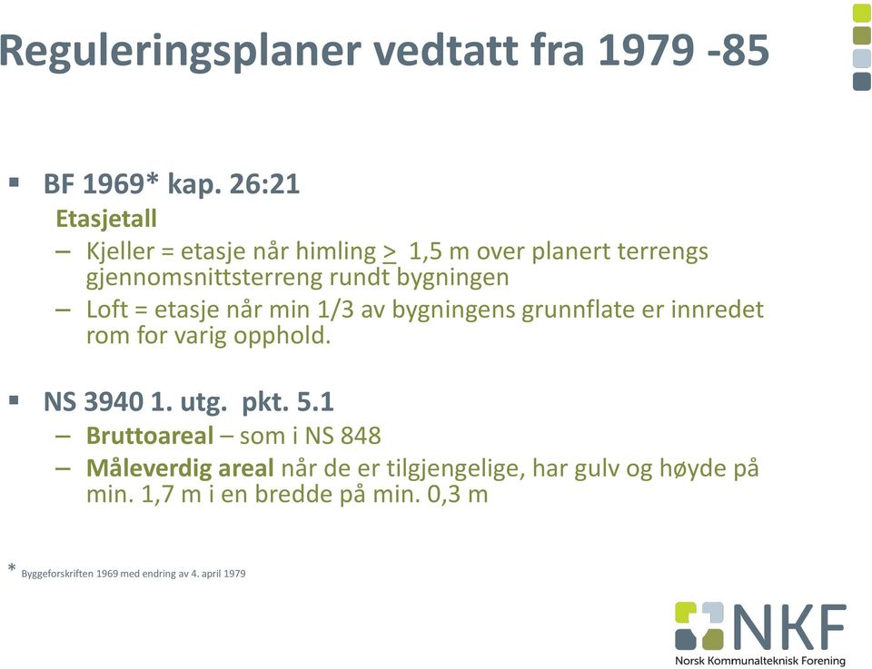 Loft = etasje når min 1/3 av bygningens grunnflate er innredet rom for varig opphold. NS 3940 1. utg. pkt. 5.