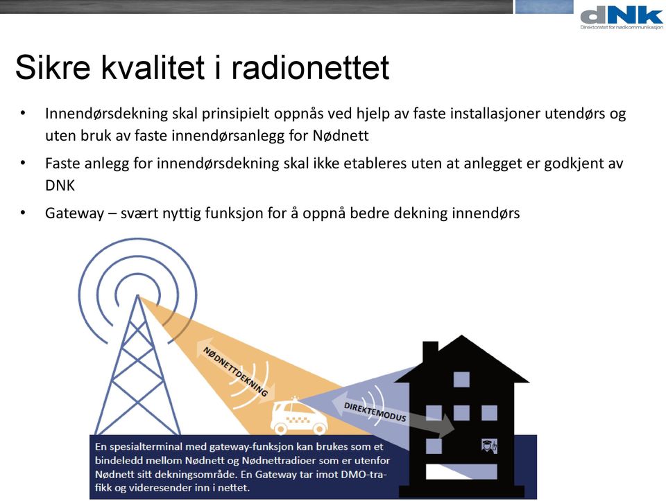 Nødnett Faste anlegg for innendørsdekning skal ikke etableres uten at anlegget