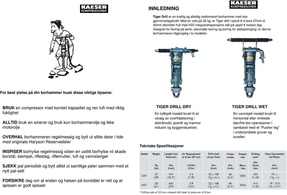 Designet for boring på benk, sekundær boring og boring for slettsprenging; er denne borhammeren tilgjengelig i to modeller: For best ytelse på din borhammer husk disse viktige tipsene: BRUK en