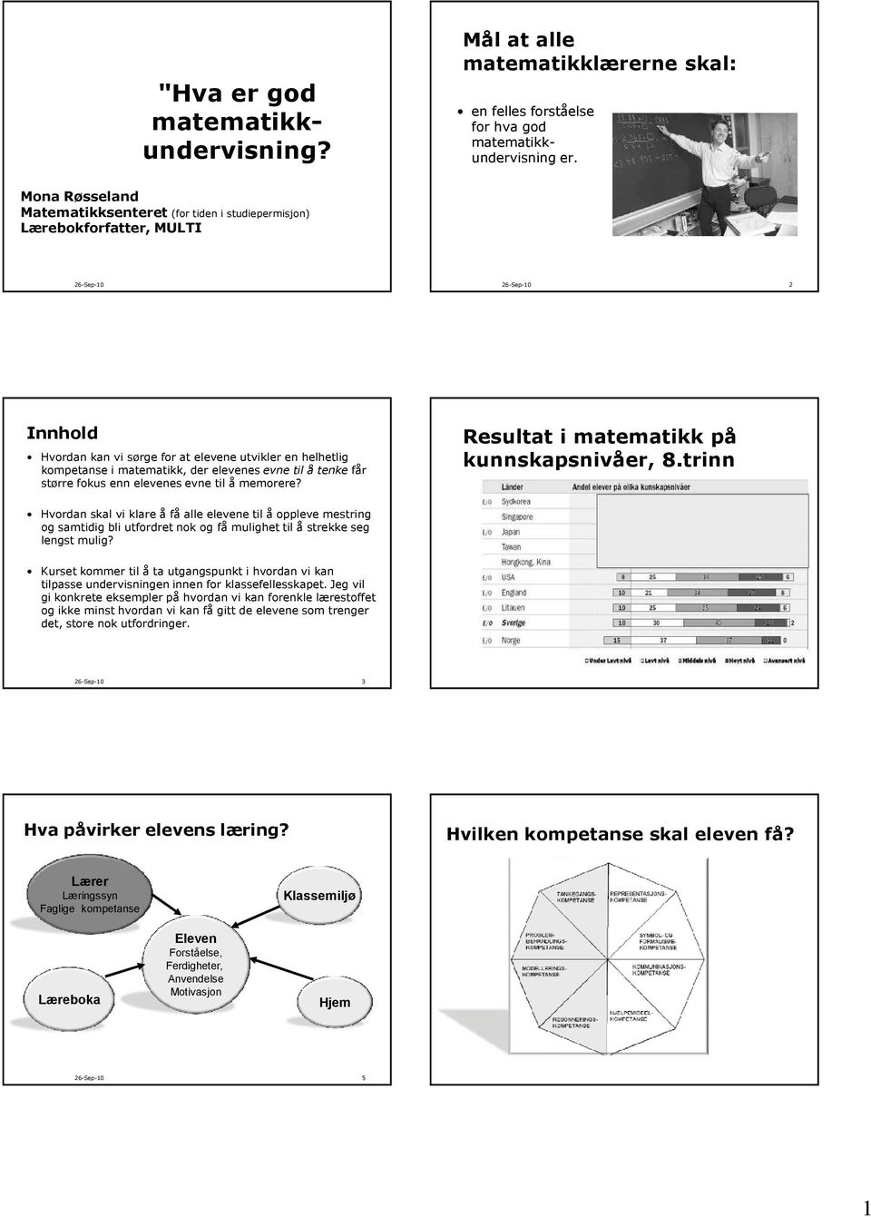 matematikk, der elevenes evne til å tenke får større fokus enn elevenes evne til å memorere? Resultat i matematikk på kunnskapsnivåer, 8.