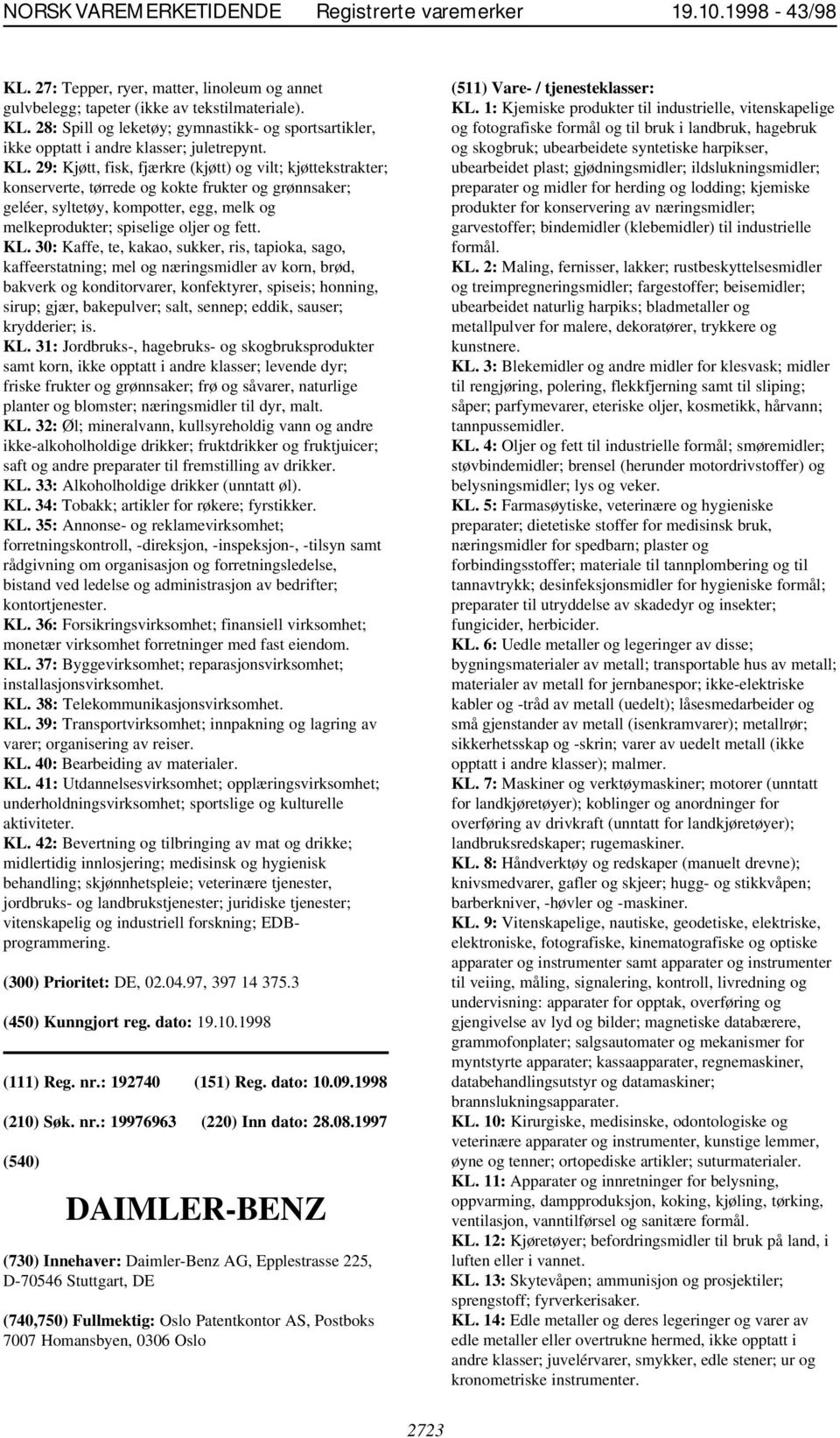 KL. 30: Kaffe, te, kakao, sukker, ris, tapioka, sago, kaffeerstatning; mel og næringsmidler av korn, brød, bakverk og konditorvarer, konfektyrer, spiseis; honning, sirup; gjær, bakepulver; salt,