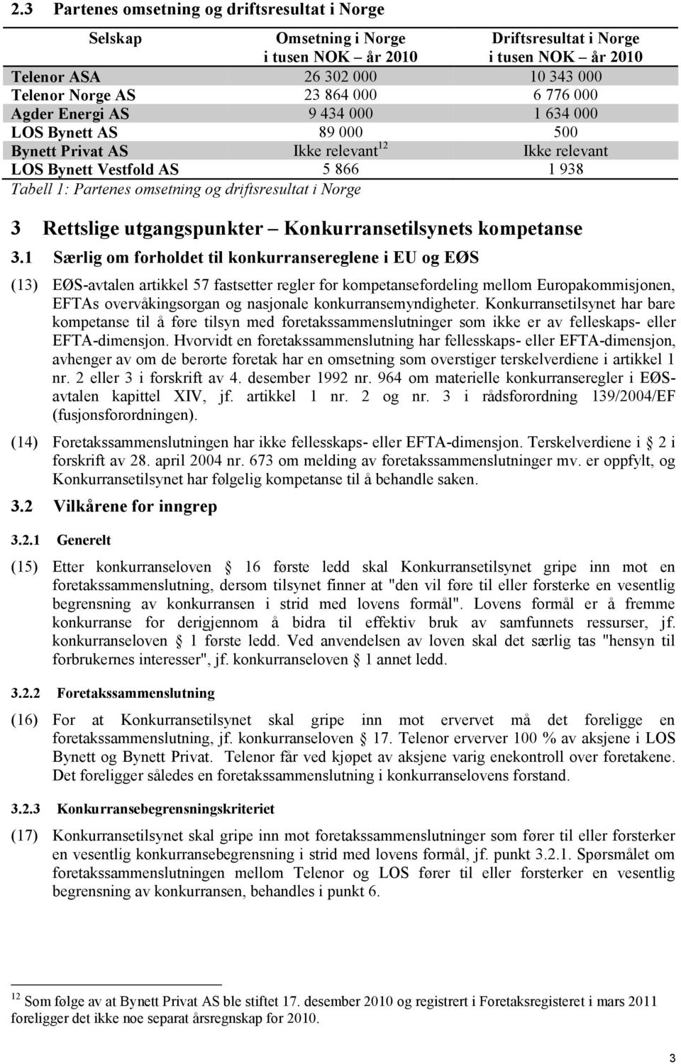 driftsresultat i Norge 3 Rettslige utgangspunkter Konkurransetilsynets kompetanse 3.