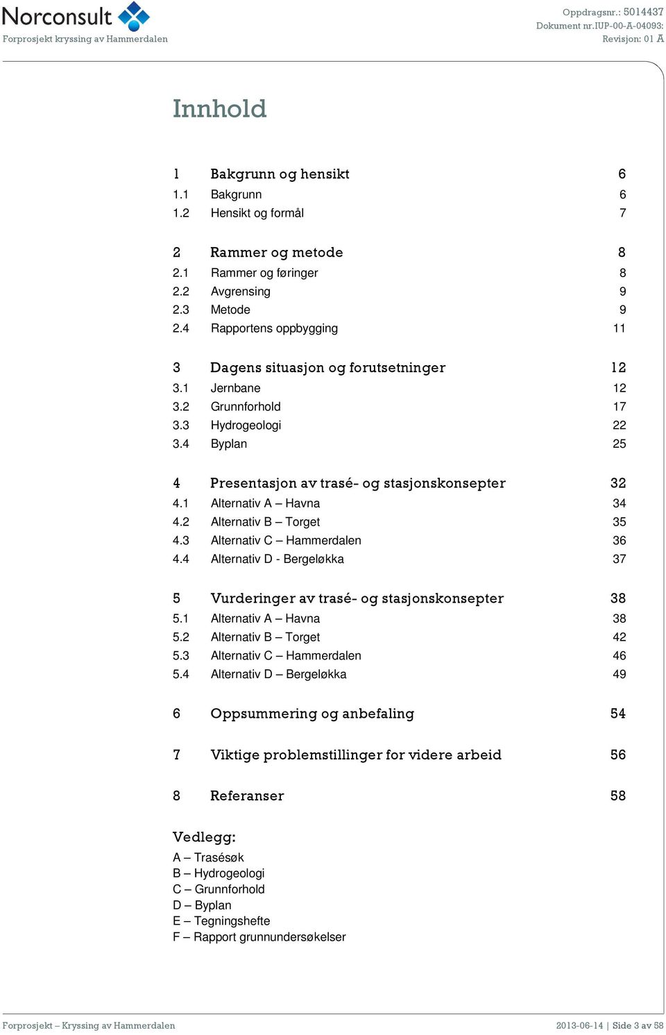 1 Alternativ A Havna 34 4.2 Alternativ B Torget 35 4.3 Alternativ C Hammerdalen 36 4.4 Alternativ D - Bergeløkka 37 5 Vurderinger av trasé- og stasjonskonsepter 38 5.1 Alternativ A Havna 38 5.