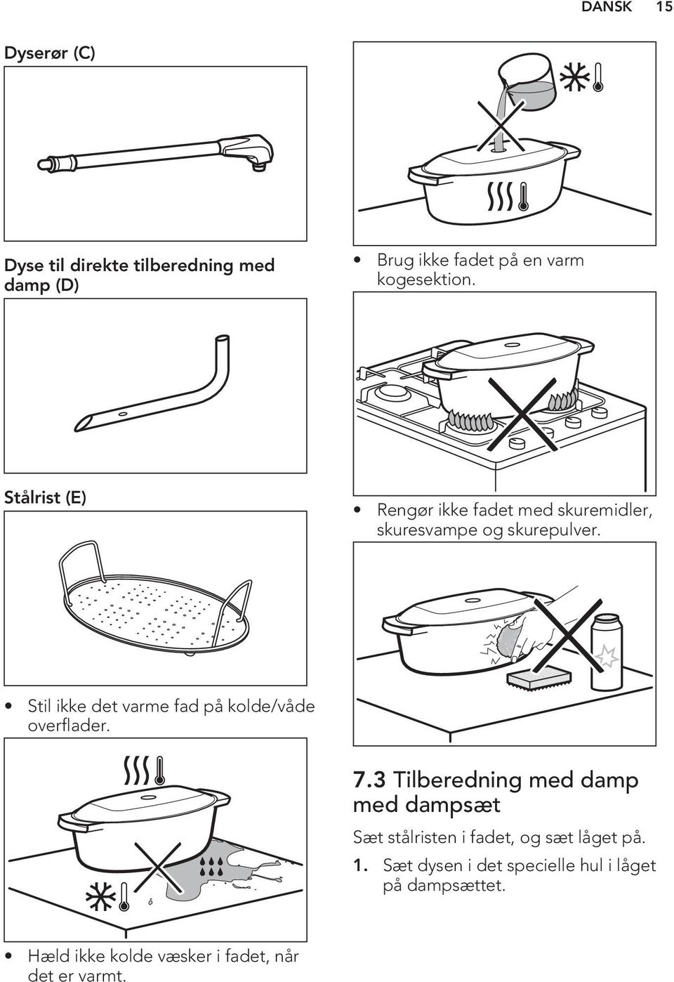 Stil ikke det varme fad på kolde/våde overflader. 7.