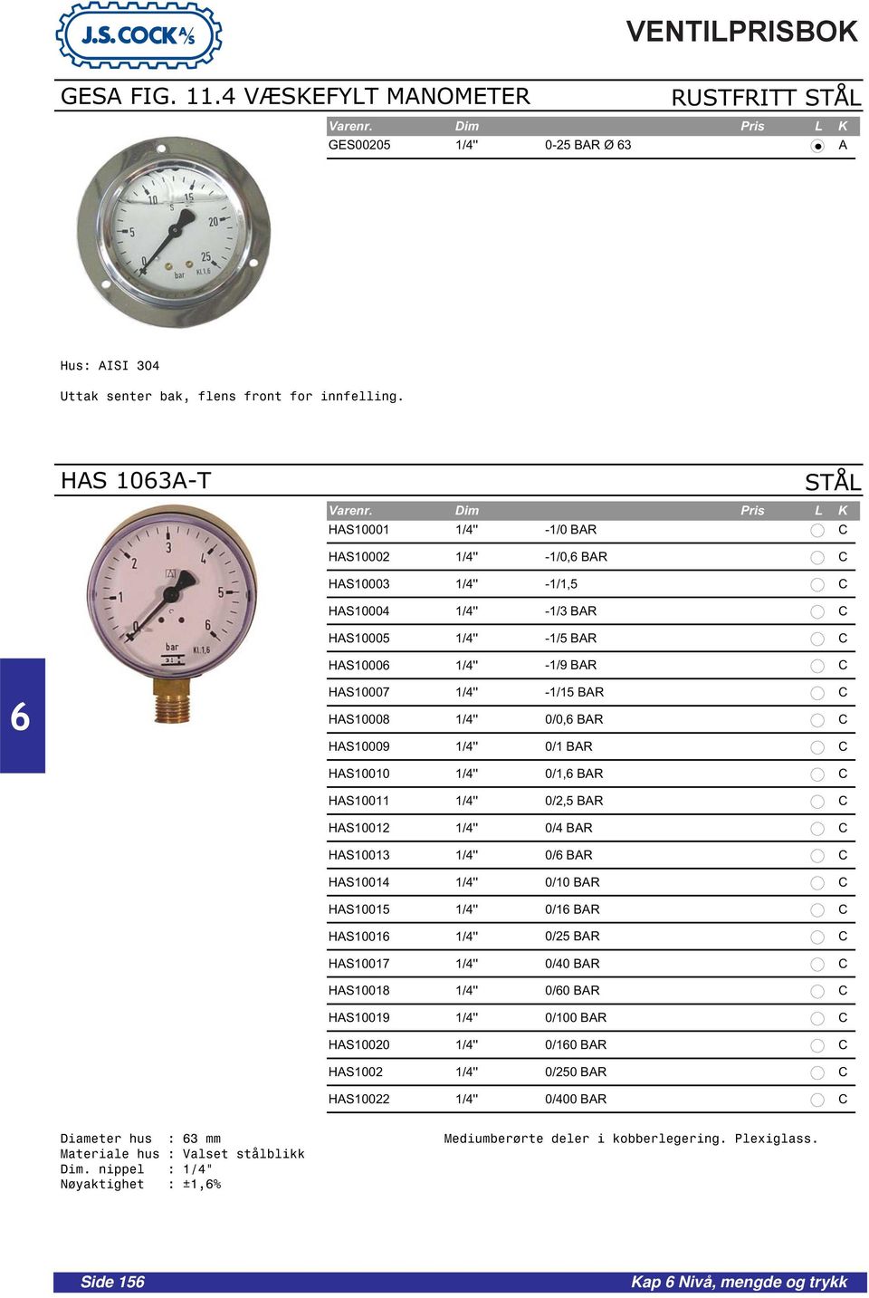 HAS10008 1/4'' 0/0, BAR C HAS10009 1/4'' 0/1 BAR C HAS10010 1/4'' 0/1, BAR C HAS10011 1/4'' 0/2,5 BAR C HAS10012 1/4'' 0/4 BAR C HAS10013 1/4'' 0/ BAR C HAS10014 1/4'' 0/10 BAR C HAS10015 1/4'' 0/1