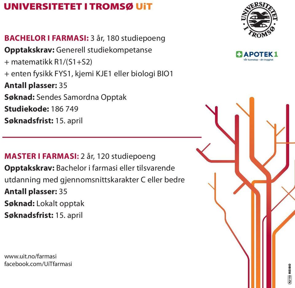 april MASTER I FARMASI: 2 år, 120 studiepoeng Opptakskrav: Bachelor i farmasi eller tilsvarende utdanning med