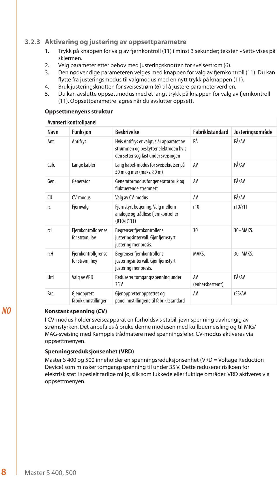 Du kan flytte fra justeringsmodus til valgmodus med en nytt trykk på knappen (11). 4. Bruk justeringsknotten for sveisestrøm (6) til å justere parameterverdien. 5.