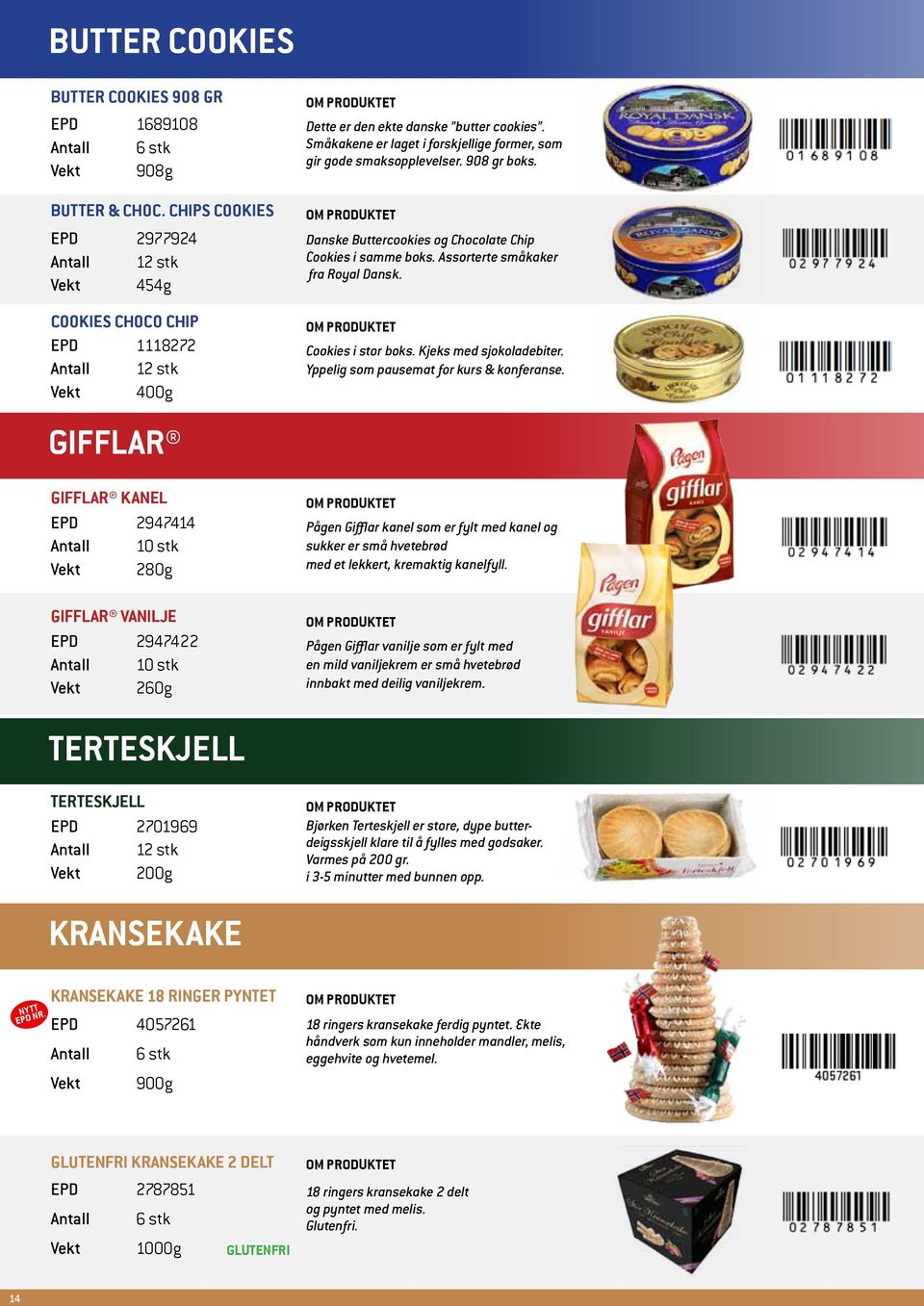 ekte danske butter cookies. Småkakene er laget i forskjellige former, som gir gode smaksopplevelser. 908 gr boks. Danske Buttercookies og Chocolate Chip Cookies i samme boks.