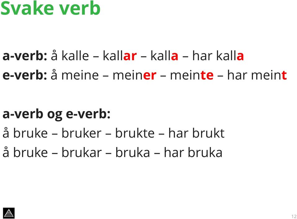 meint a-verb og e-verb: å bruke bruker