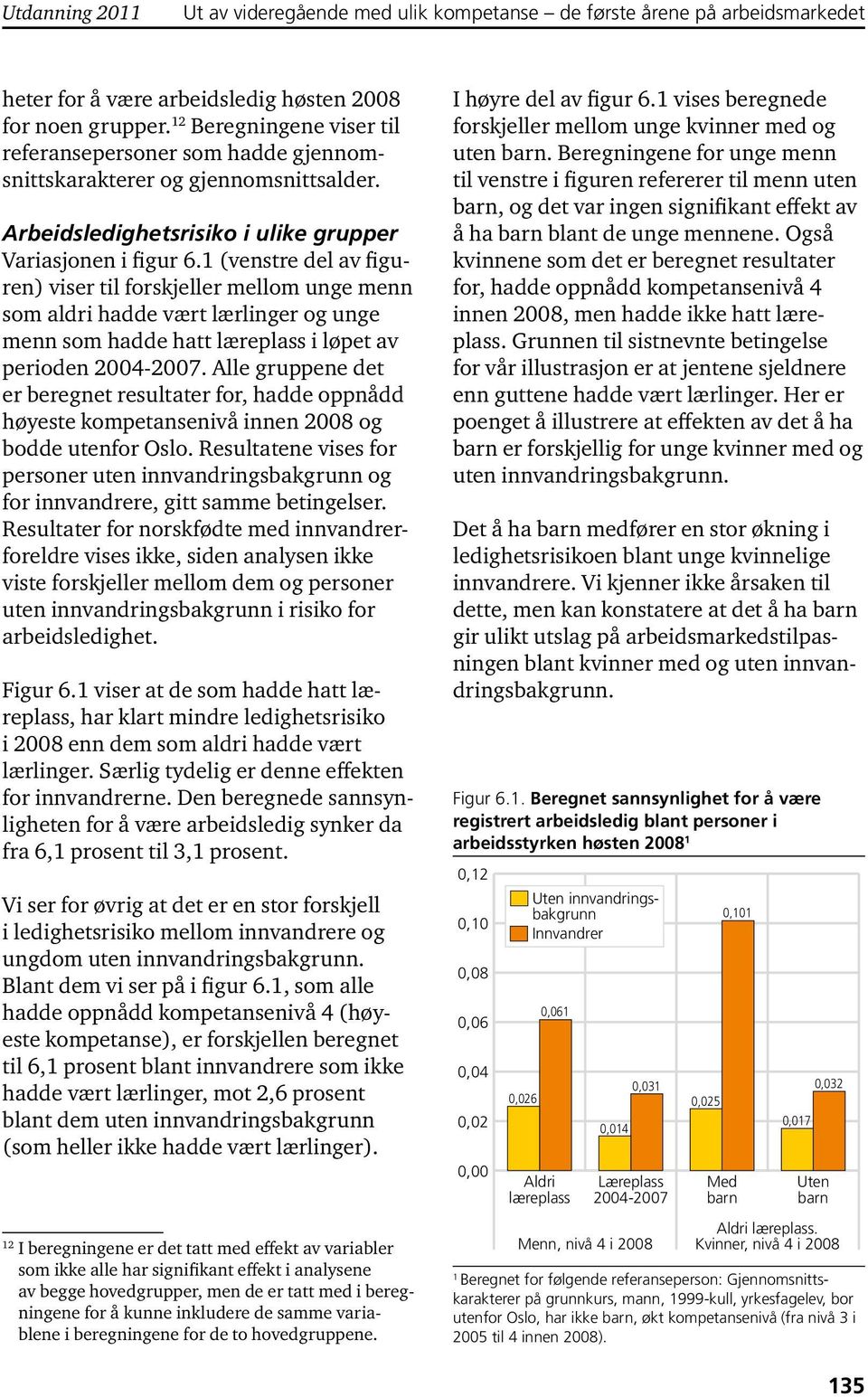 1 (venstre del av figuren) viser til forskjeller mellom unge menn som aldri hadde vært lærlinger og unge menn som hadde hatt læreplass i løpet av perioden 2004-2007.