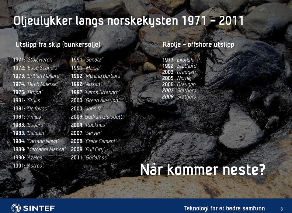 1991: Sonata 1991: Marsa 1992: Menina Barbara 1992: Arisan 1997: Leros Strength 2000: Green Ålesund 2000: John R 2003: Gudrun Gisladottir 2004: Rocknes 2007: Server 2008: