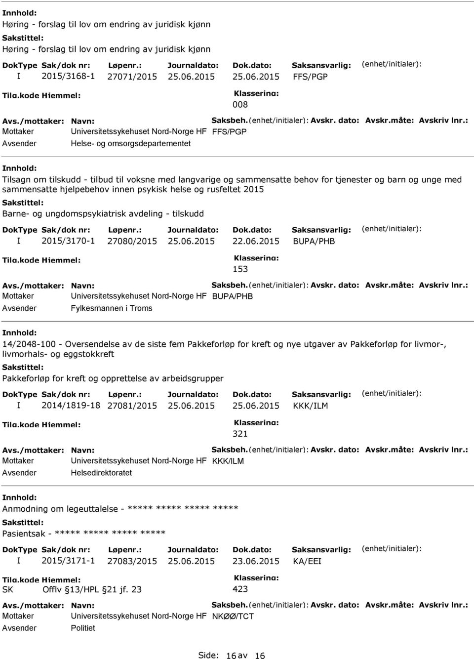 : Mottaker niversitetssykehuset Nord-Norge HF FFS/PGP Helse- og omsorgsdepartementet Tilsagn om tilskudd - tilbud til voksne med langvarige og sammensatte behov for tjenester og barn og unge med