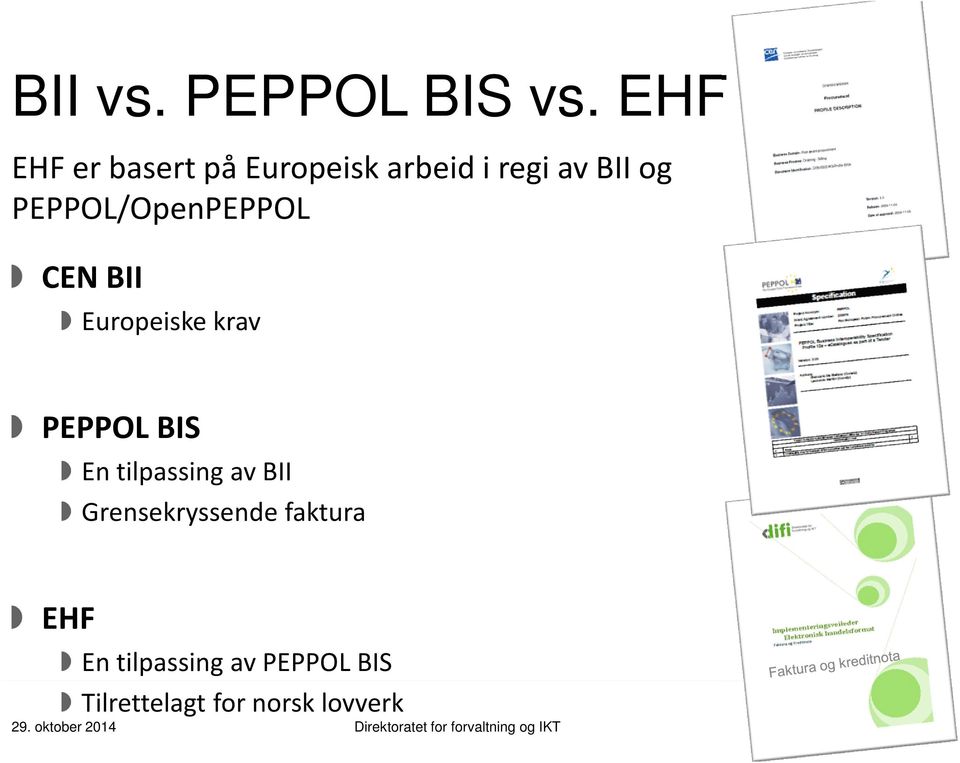 CEN BII Europeiske krav PEPPOL BIS En tilpassing av BII Grensekryssende