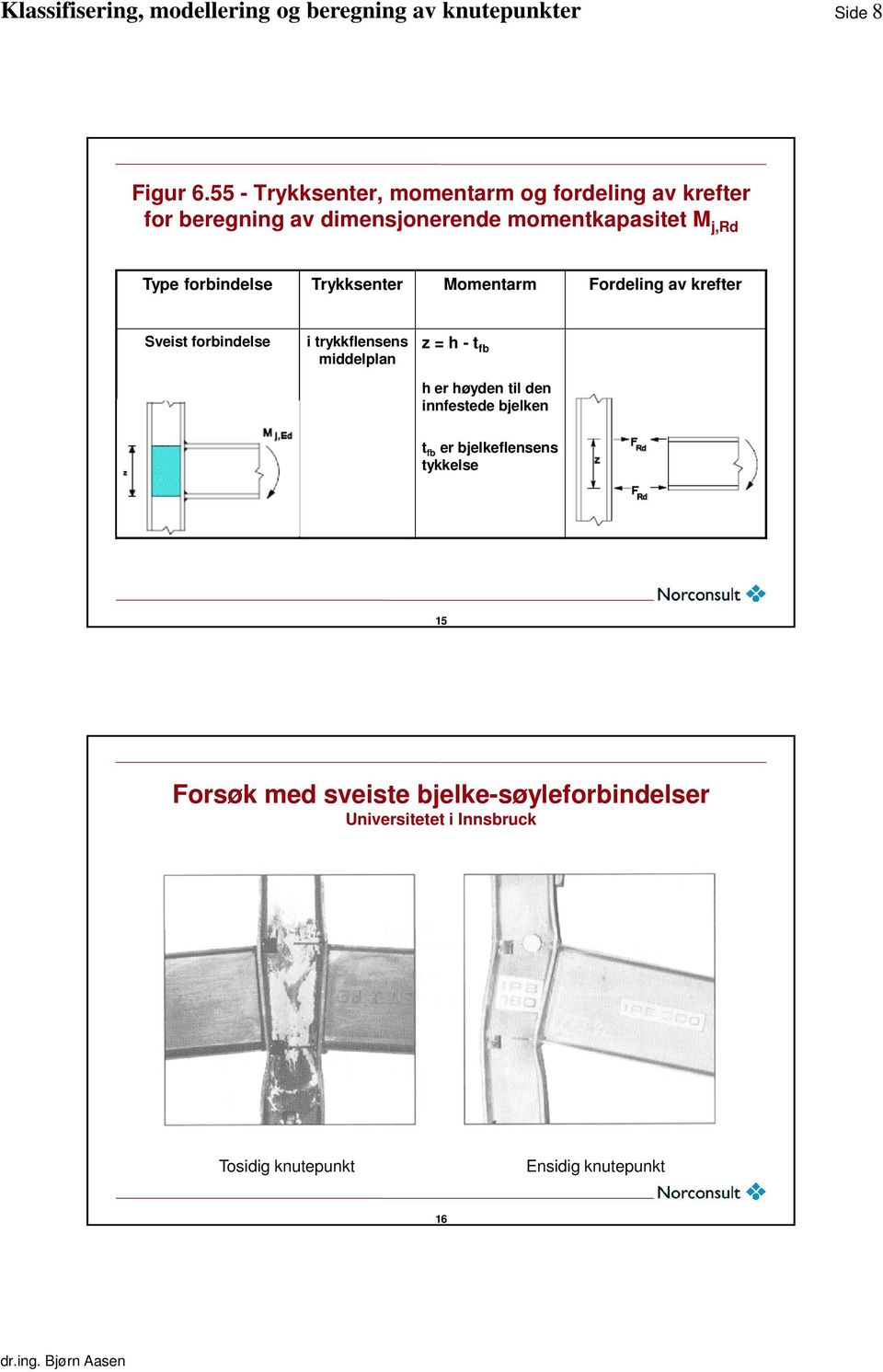 j,rd Type forbindelse Trykksenter Momentarm Fordeling av krefter Sveist forbindelse i trykkflensens