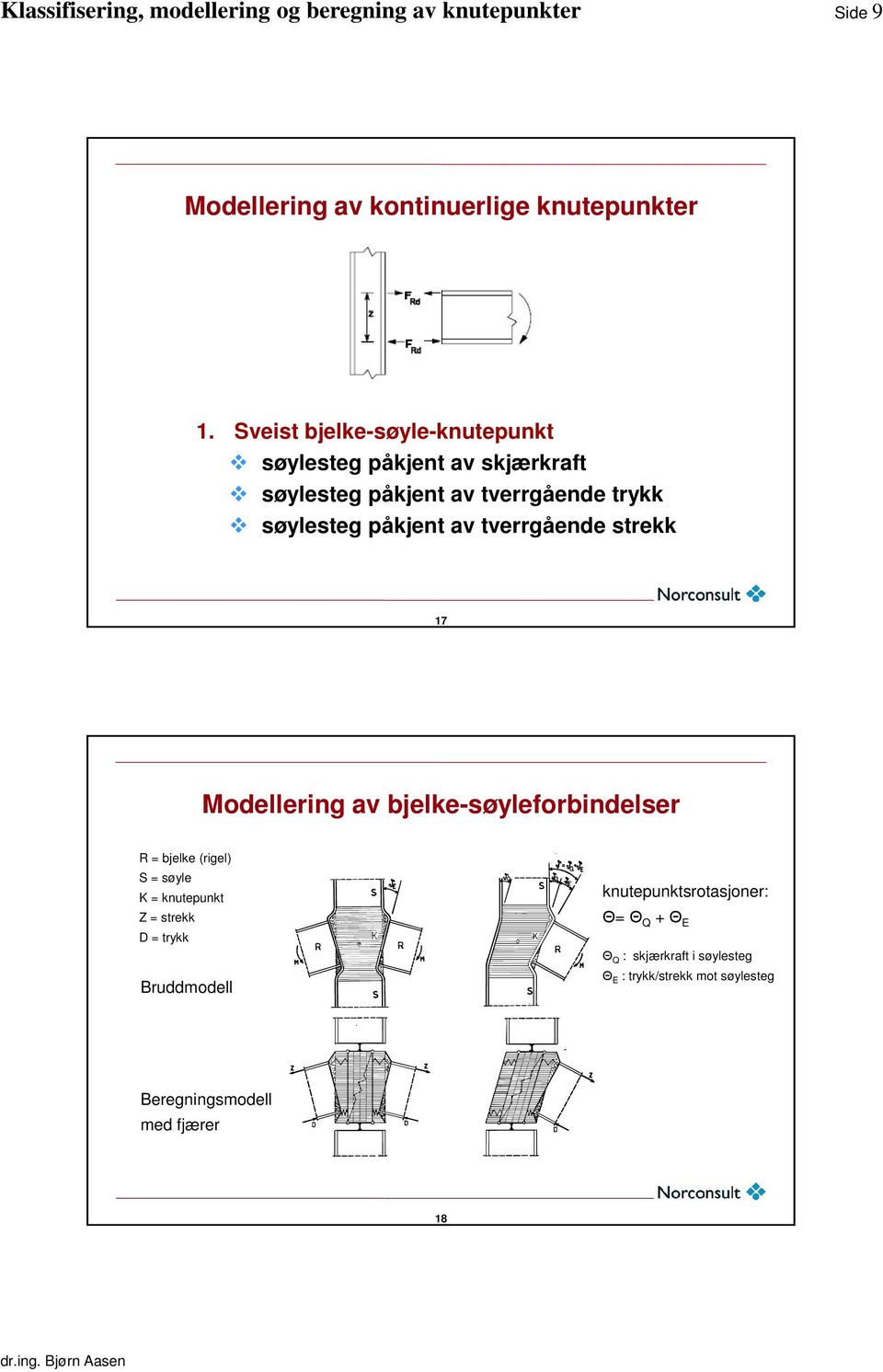 søylesteg påkjent av tverrgående strekk 17 Modellering av bjelke-søyleforbindelser R = bjelke (rigel) S =