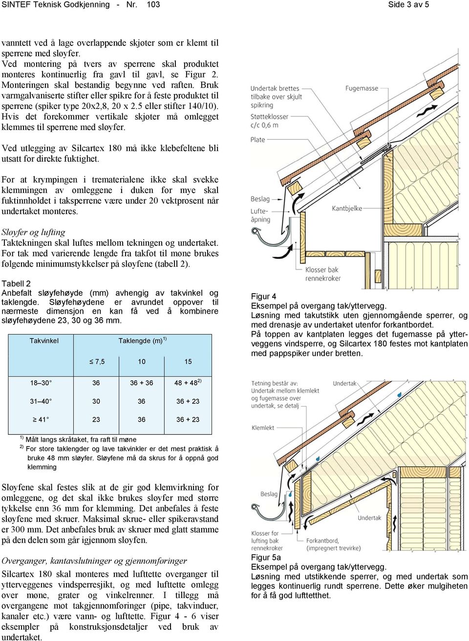 Bruk varmgalvaniserte stifter eller spikre for å feste produktet til sperrene (spiker type 20x2,8, 20 x 2.5 eller stifter 140/10).