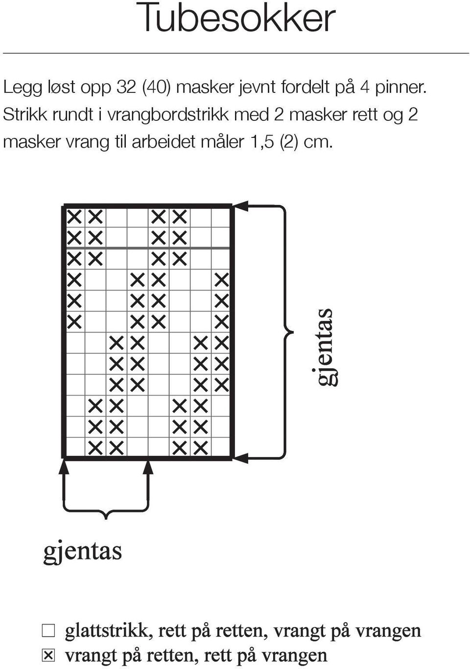 Strikk rundt i vrangbordstrikk med 2