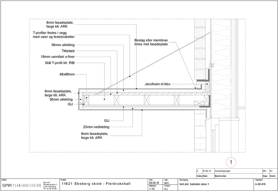 T-profil kfr. RIB Beslag eller membran limes mot fasadeplate 48x98mm Jacofoam el.tilsv.